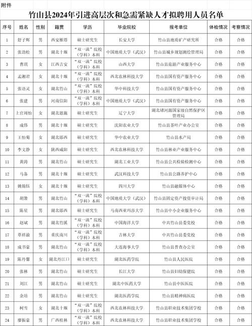 2024年十堰竹山县引进高层次和急需紧缺人才14人公告(岗位引进考察面试报名) 排名链接