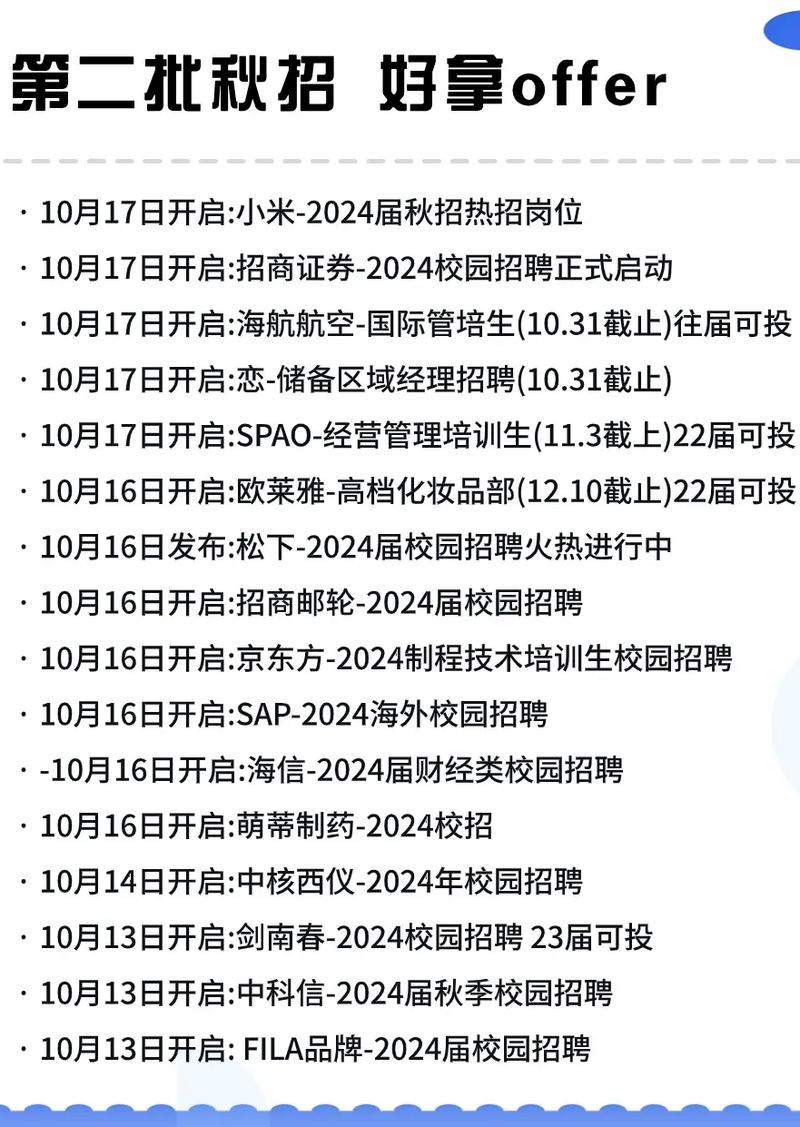 岗位汇总丨2024秋招十月新增名企大厂岗位合集(岗位人群面向校园招聘时间) 软件优化