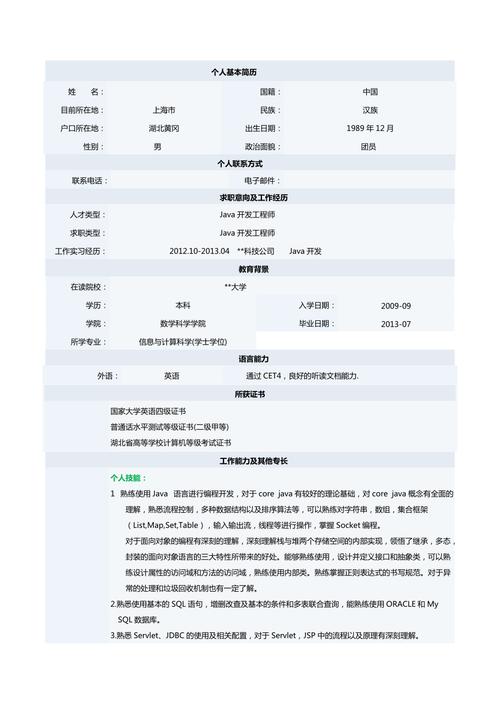 JavaWeb开发工程师简历模板范文(项目开发简历后台课程) 排名链接