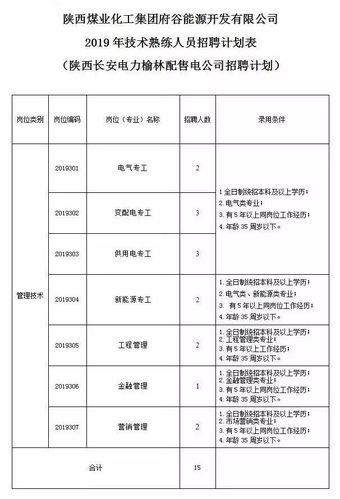 2019陕煤集团府谷能源开发有限公司技术熟练人员招聘简章（95人）(府谷煤业招聘开发有限公司人员) 软件开发