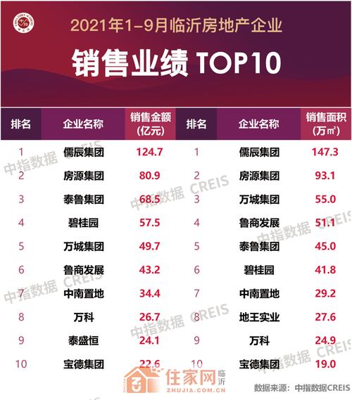 2023年1-8月临沂房地产企业销售业绩TOP10(建面成交销售业绩房地产企业楼面) 软件优化