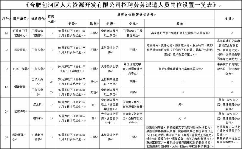 合肥包河区人力资源开发有限公司招聘公告(包河区人力资源开发人员岗位招聘) 99链接平台