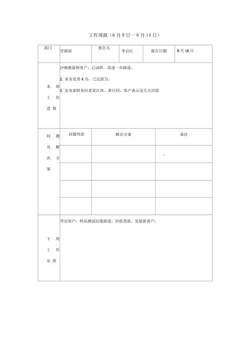 工作日报、周报格式分享(工作周报思考格式重要工作) 软件开发