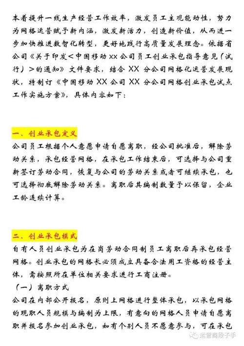 中国移动员工网格创业承包工作实施方案及评论(承包网格人员公司创业) 软件优化