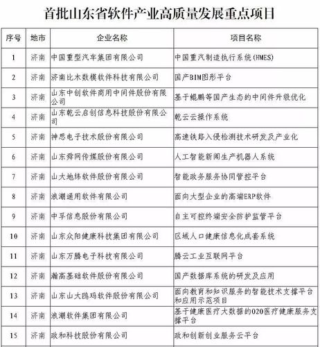 关于第四批山东省软件产业高质量发展重点项目拟认定名单的公示(高质量公示重点项目软件产业发展) 排名链接